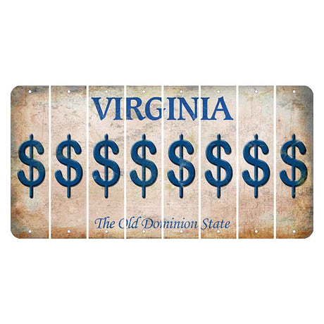 Virginia Cut License Plate Strips (Set of 8) Dollar Sign