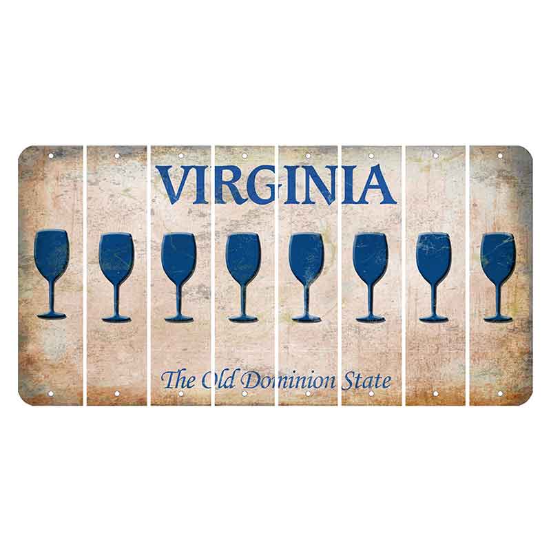 Virginia Cut License Plate Strips (Set of 8) Wine Glass