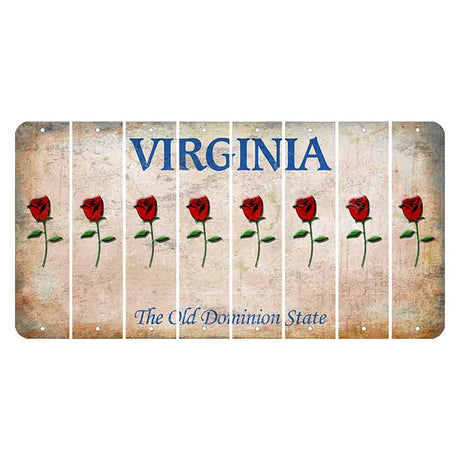 Virginia Cut License Plate Strips (Set of 8) Red Rose