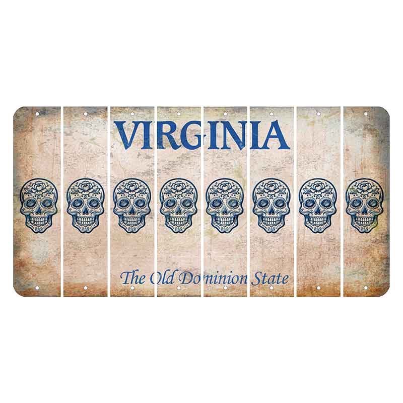 Virginia Cut License Plate Strips (Set of 8) Sugar Skull