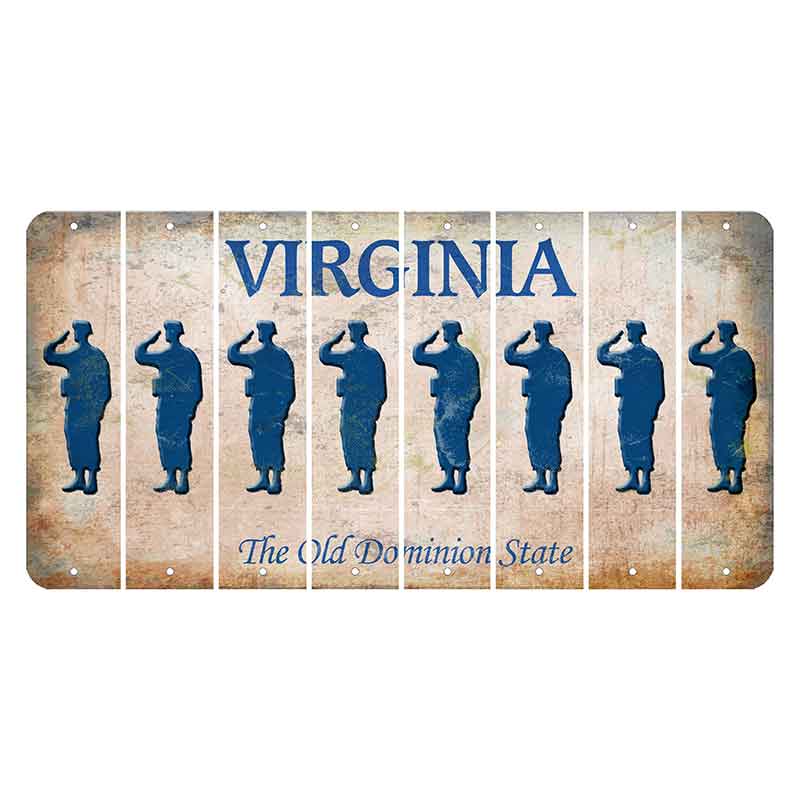 Virginia Cut License Plate Strips (Set of 8) Soldier - Saluting