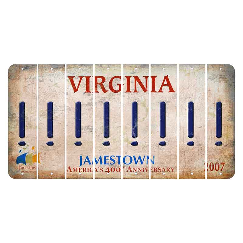 Virginia Jamestown Cut License Plate Strips (Set of 8) Exclamation Point