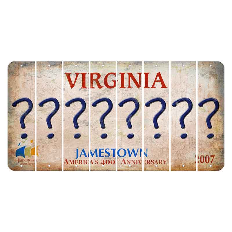 Virginia Jamestown Cut License Plate Strips (Set of 8) Question Mark