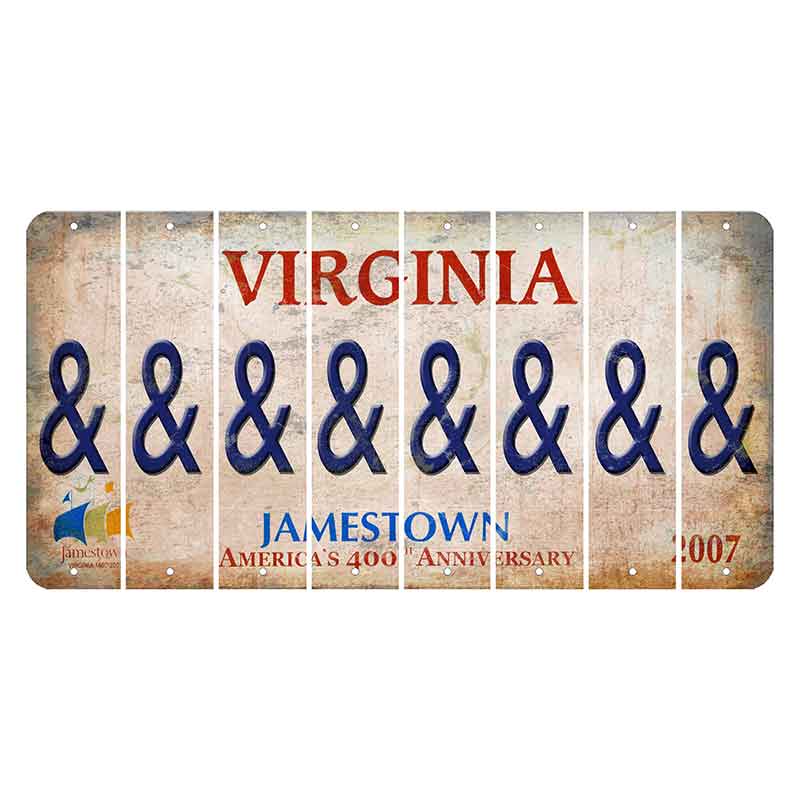Virginia Jamestown Cut License Plate Strips (Set of 8) And Sign
