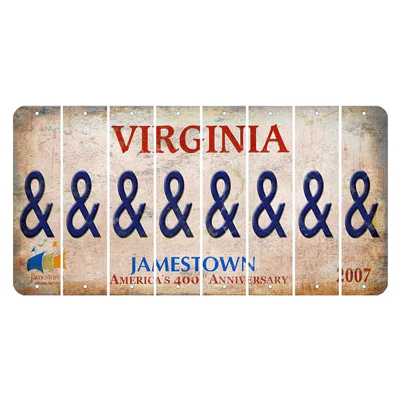 Virginia Jamestown Cut License Plate Strips (Set of 8) And Sign