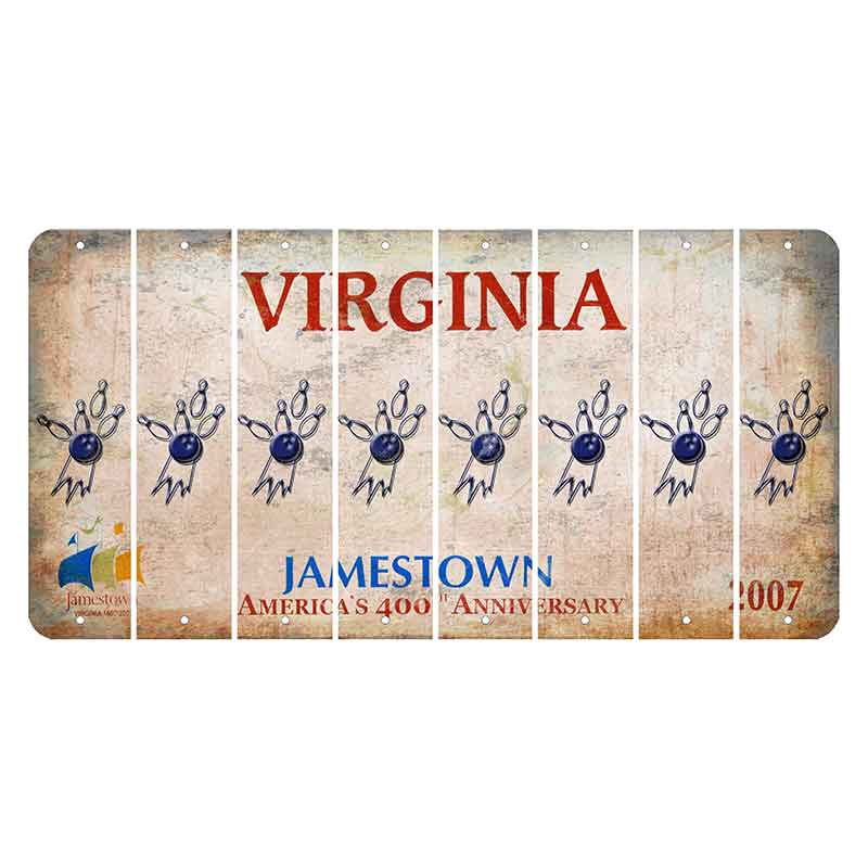 Virginia Jamestown Cut License Plate Strips (Set of 8) Bowling