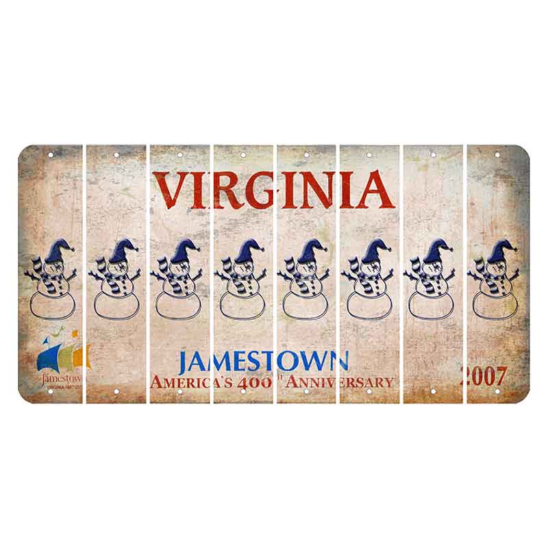 Virginia Jamestown Cut License Plate Strips (Set of 8) Snowman