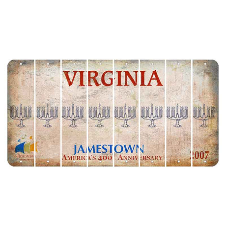 Virginia Jamestown Cut License Plate Strips (Set of 8) Menorah