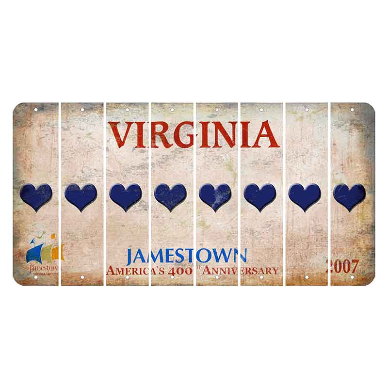 Virginia Jamestown Cut License Plate Strips (Set of 8) Heart