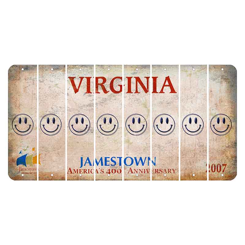 Virginia Jamestown Cut License Plate Strips (Set of 8) Smiley Face