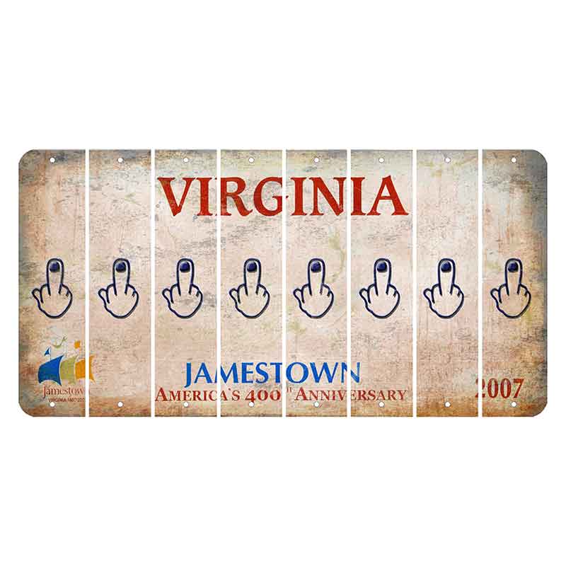 Virginia Jamestown Cut License Plate Strips (Set of 8) Middle Finger