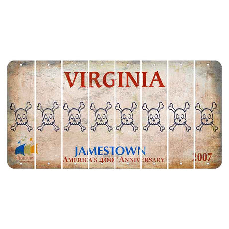 Virginia Jamestown Cut License Plate Strips (Set of 8) Skull & Bones