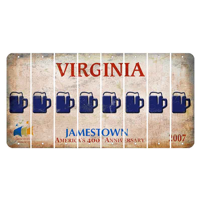 Virginia Jamestown Cut License Plate Strips (Set of 8) Beer Mug