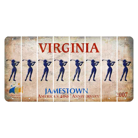 Virginia Jamestown Cut License Plate Strips (Set of 8) Female Golfer