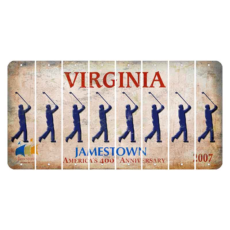 Virginia Jamestown Cut License Plate Strips (Set of 8) Male Golfer