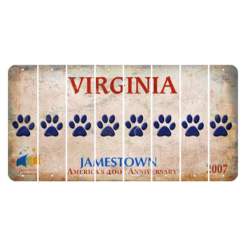 Virginia Jamestown Cut License Plate Strips (Set of 8) Dog Paw