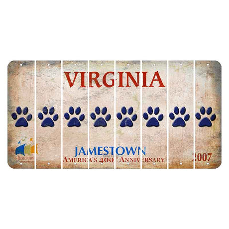 Virginia Jamestown Cut License Plate Strips (Set of 8) Dog Paw