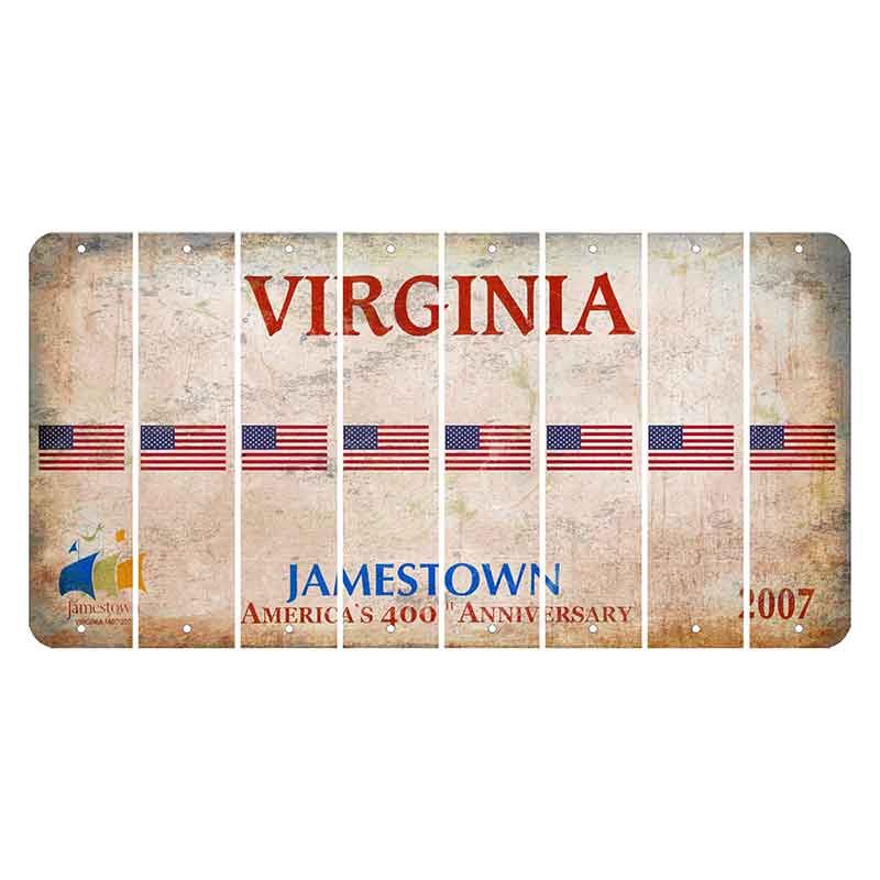 Virginia Jamestown Cut License Plate Strips (Set of 8) American Flag