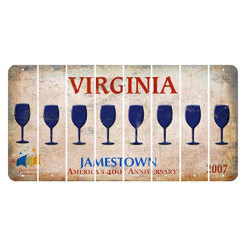 Virginia Jamestown Cut License Plate Strips (Set of 8) Wine Glass