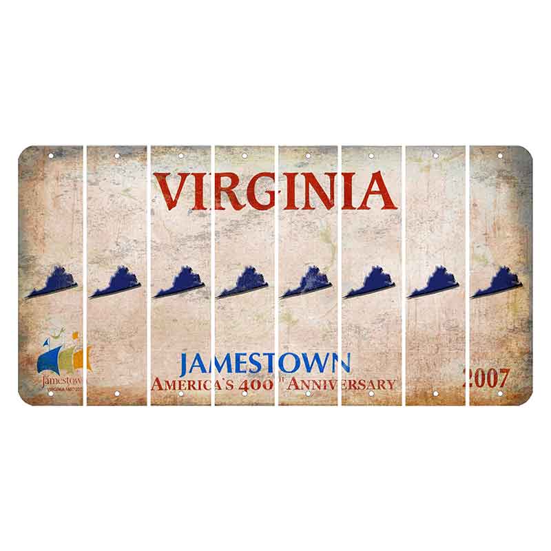 Virginia Jamestown Cut License Plate Strips (Set of 8) State Silhouette