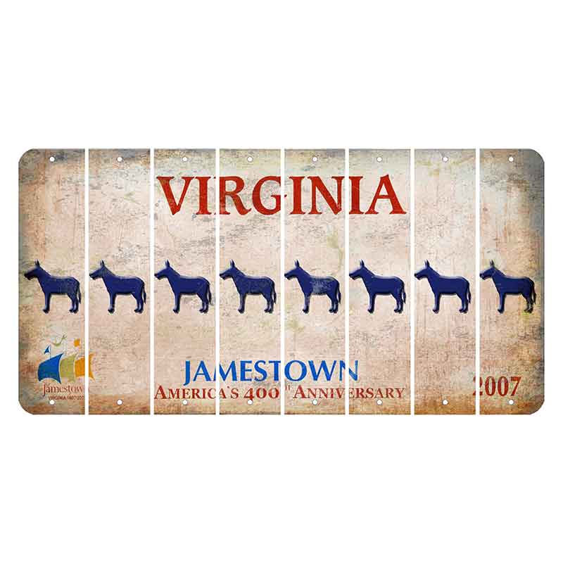 Virginia Jamestown Cut License Plate Strips (Set of 8) Donkey