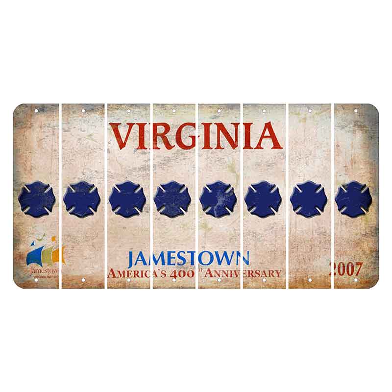 Virginia Jamestown Cut License Plate Strips (Set of 8) Fire Badge