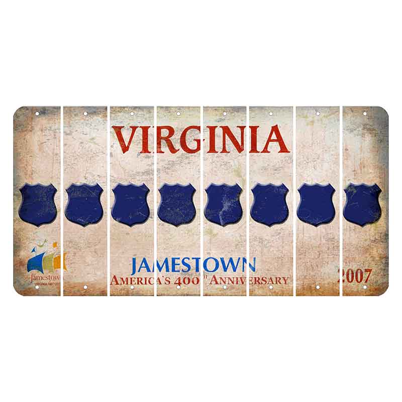 Virginia Jamestown Cut License Plate Strips (Set of 8) Police Badge