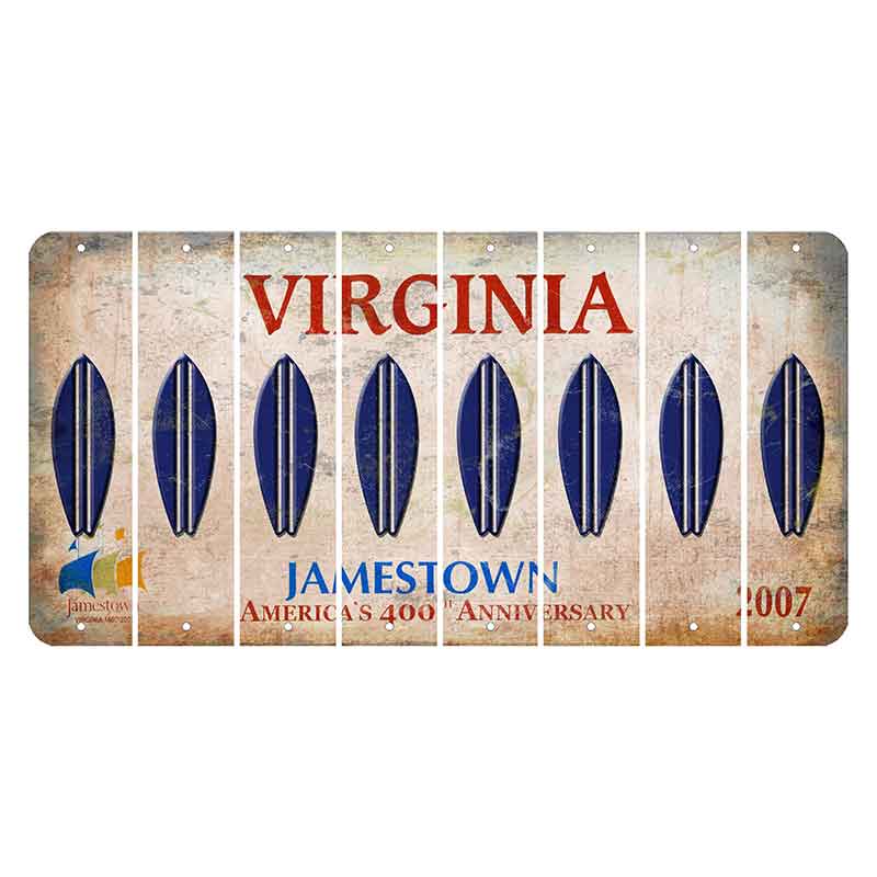 Virginia Jamestown Cut License Plate Strips (Set of 8) Surfboard