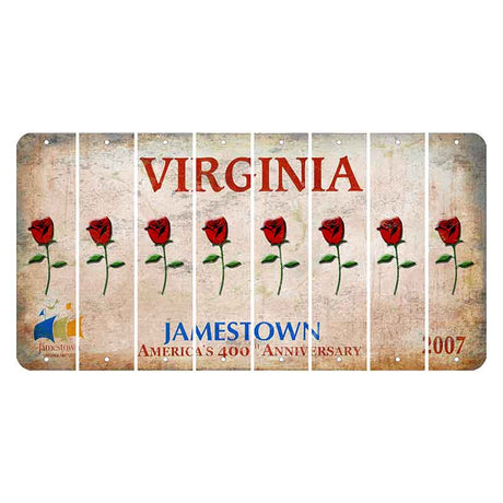 Virginia Jamestown Cut License Plate Strips (Set of 8) Red Rose