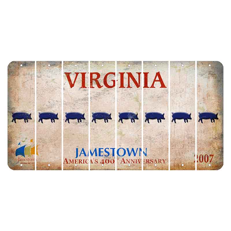 Virginia Jamestown Cut License Plate Strips (Set of 8) Pig