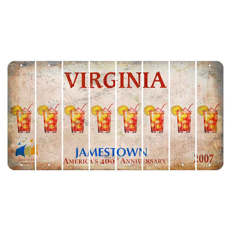 Virginia Jamestown Cut License Plate Strips (Set of 8) Cocktail