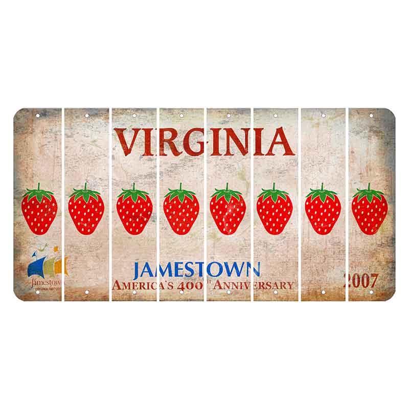 Virginia Jamestown Cut License Plate Strips (Set of 8) Strawberry