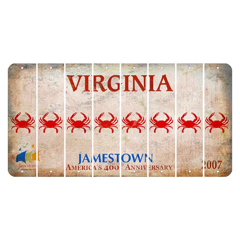 Virginia Jamestown Cut License Plate Strips (Set of 8) Crab