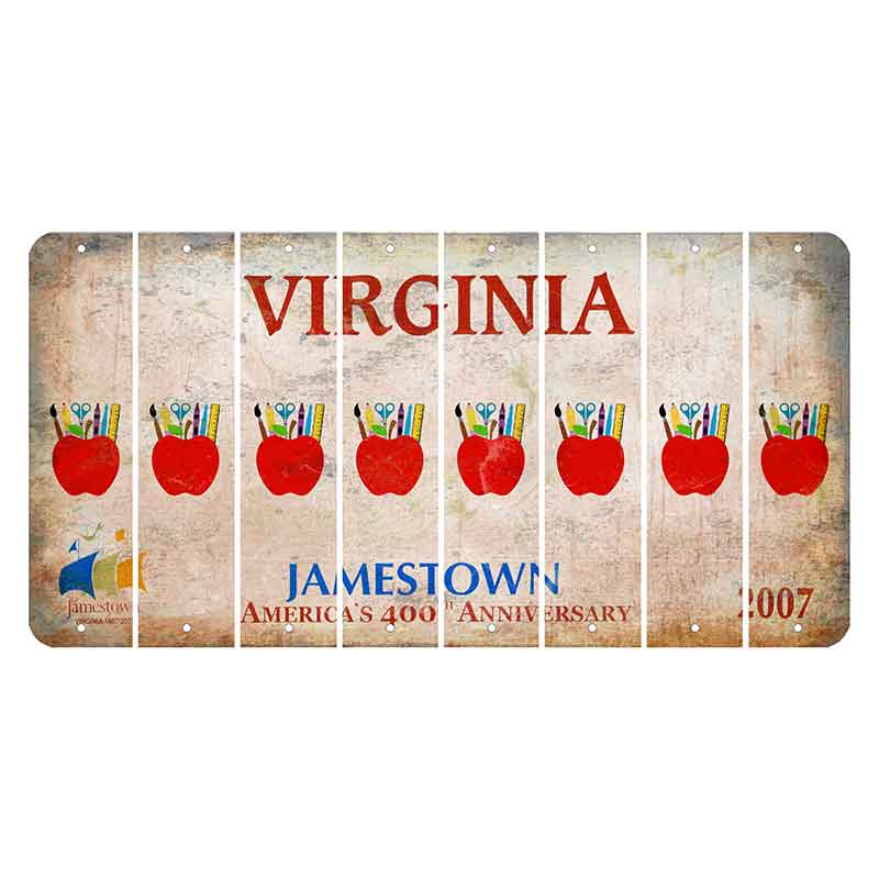 Virginia Jamestown Cut License Plate Strips (Set of 8) Teacher Apple