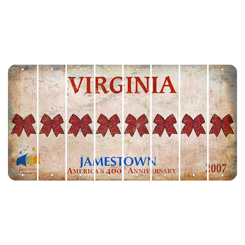 Virginia Jamestown Cut License Plate Strips (Set of 8) Cheer Bow