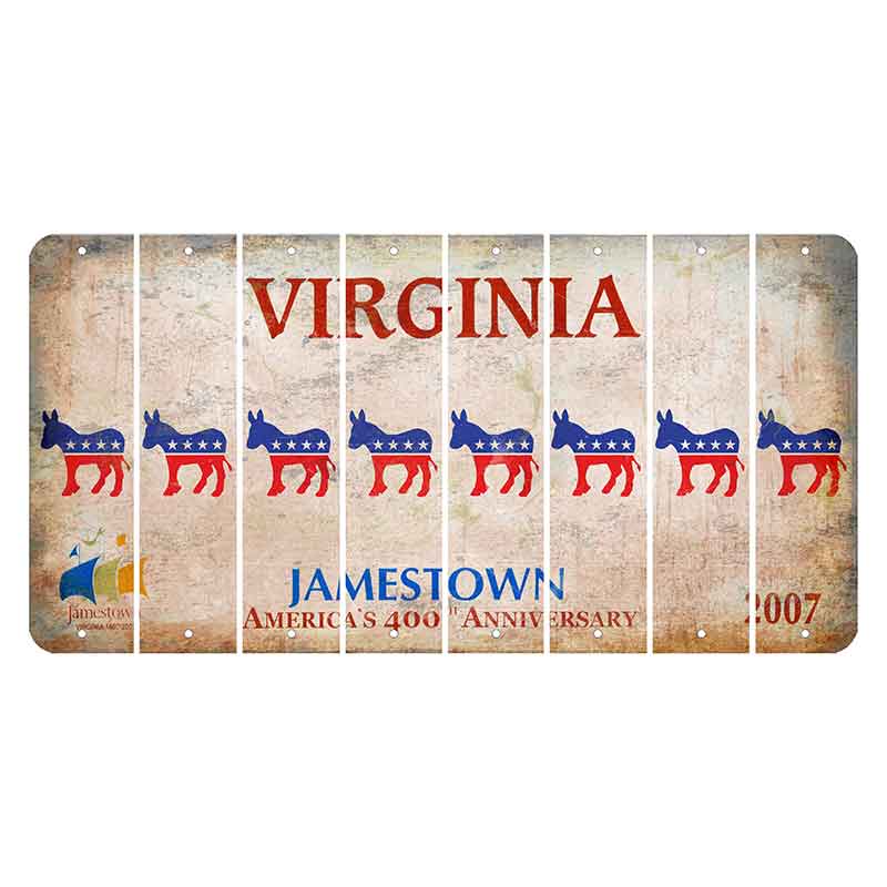 Virginia Jamestown Cut License Plate Strips (Set of 8) Democrat