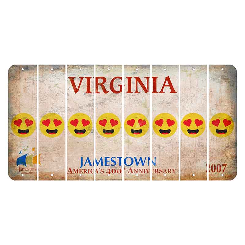 Virginia Jamestown Cut License Plate Strips (Set of 8) Emoji - Heart Eyes