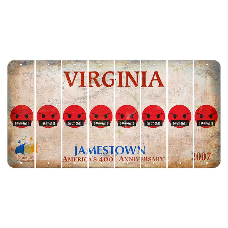 Virginia Jamestown Cut License Plate Strips (Set of 8) Emoji - Pissed