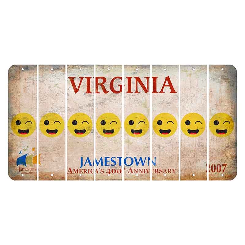 Virginia Jamestown Cut License Plate Strips (Set of 8) Emoji - Winking