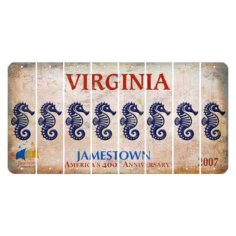 Virginia Jamestown Cut License Plate Strips (Set of 8) Seahorse