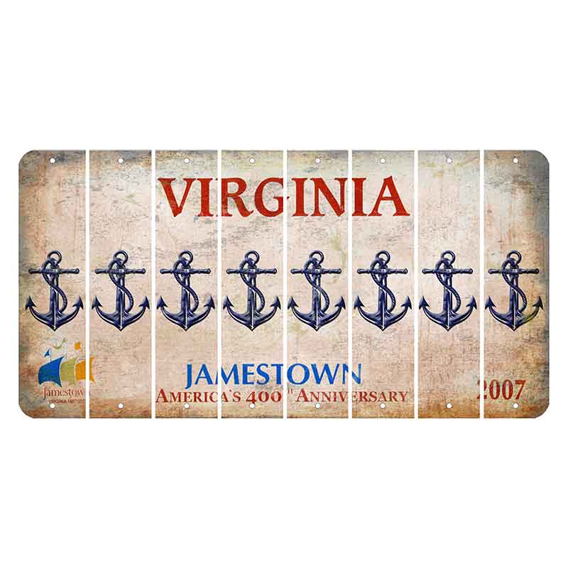 Virginia Jamestown Cut License Plate Strips (Set of 8) Boat Anchor