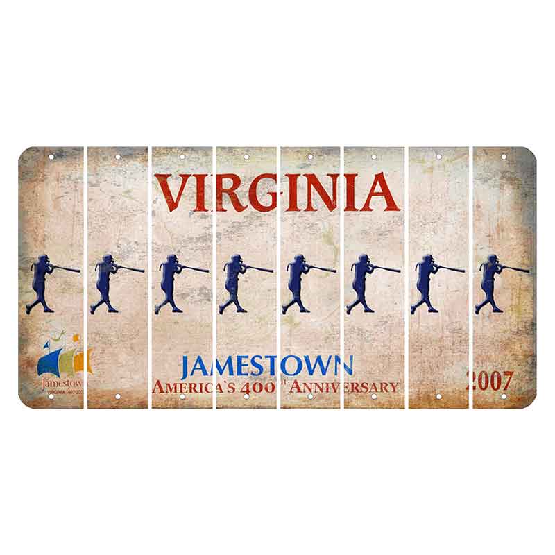 Virginia Jamestown Cut License Plate Strips (Set of 8) Softball Batter