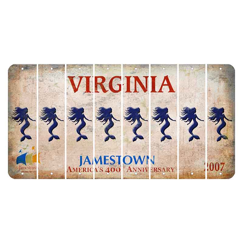 Virginia Jamestown Cut License Plate Strips (Set of 8) Mermaid