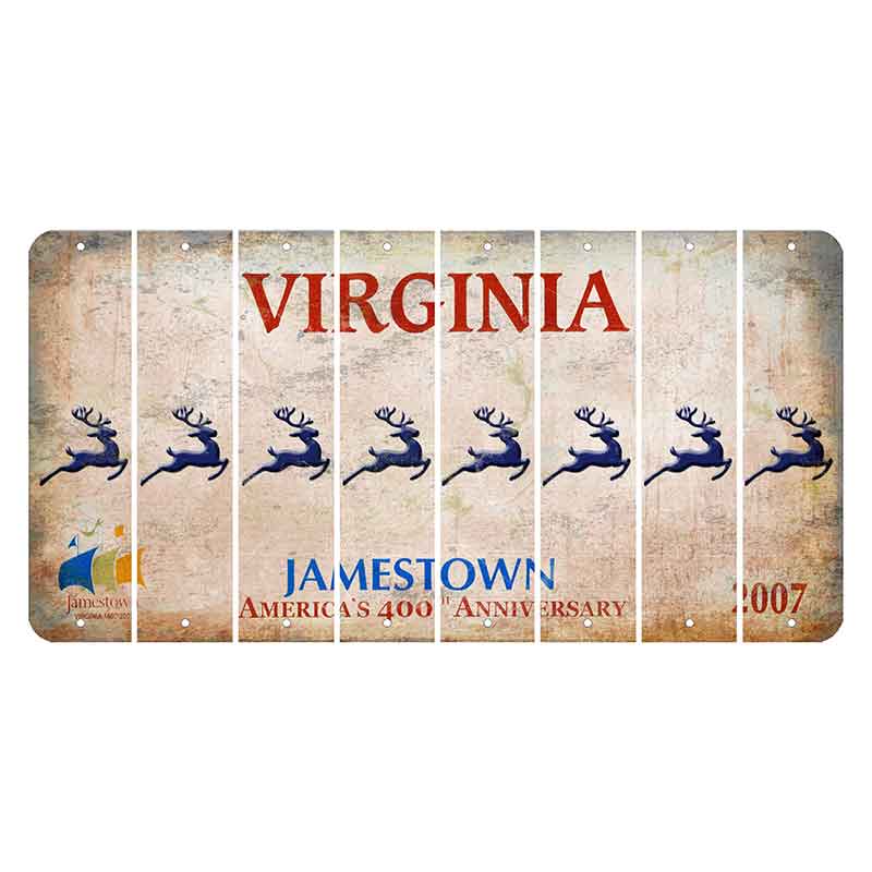 Virginia Jamestown Cut License Plate Strips (Set of 8) Reindeer