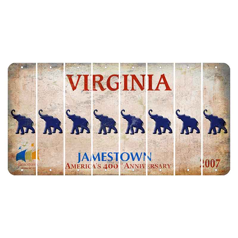 Virginia Jamestown Cut License Plate Strips (Set of 8) Elephant