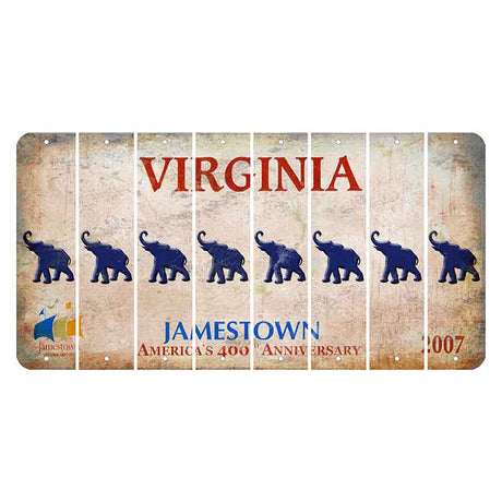 Virginia Jamestown Cut License Plate Strips (Set of 8) Elephant