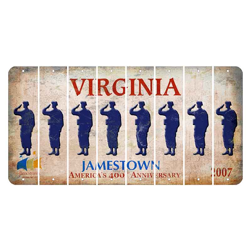 Virginia Jamestown Cut License Plate Strips (Set of 8) Soldier - Saluting