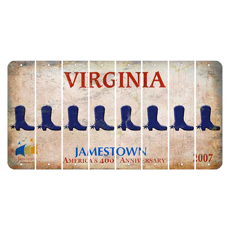 Virginia Jamestown Cut License Plate Strips (Set of 8) Cowboy Boot