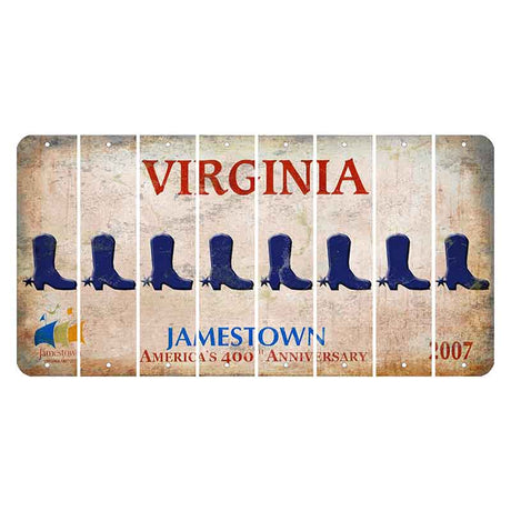 Virginia Jamestown Cut License Plate Strips (Set of 8) Cowboy Boot