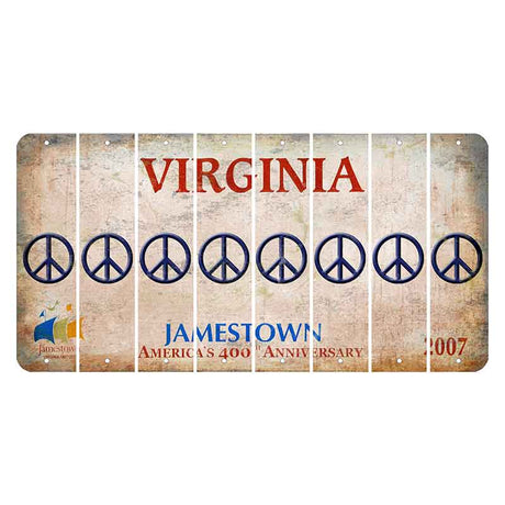 Virginia Jamestown Cut License Plate Strips (Set of 8) Peace Sign